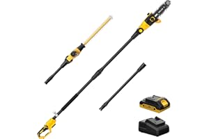ZEGJAW Pole Saw 8-Inch Cordless Tree Trimmer and 18-Inch Pole Hedge Trimmer 2-In-1, 15-Feet Max Reach, Auto Oiling, Telescoping Pole Chainsaw with 2.0Ah Battery & Charger