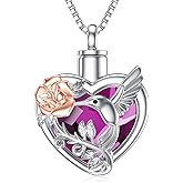 TOUPOP Hummingbird Urn Necklace for Ashes Sterling Silver with Crystal Cremation Jewelry w/Funnel Filler Keepsake Memory Jewelry for Women Girls