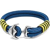 BTEYIVTA Men's Nautical Anchor Cuff Bracelet, Handmade Black & Blue Stainless Steel Rope Wristband with Lobster Claw Clasp