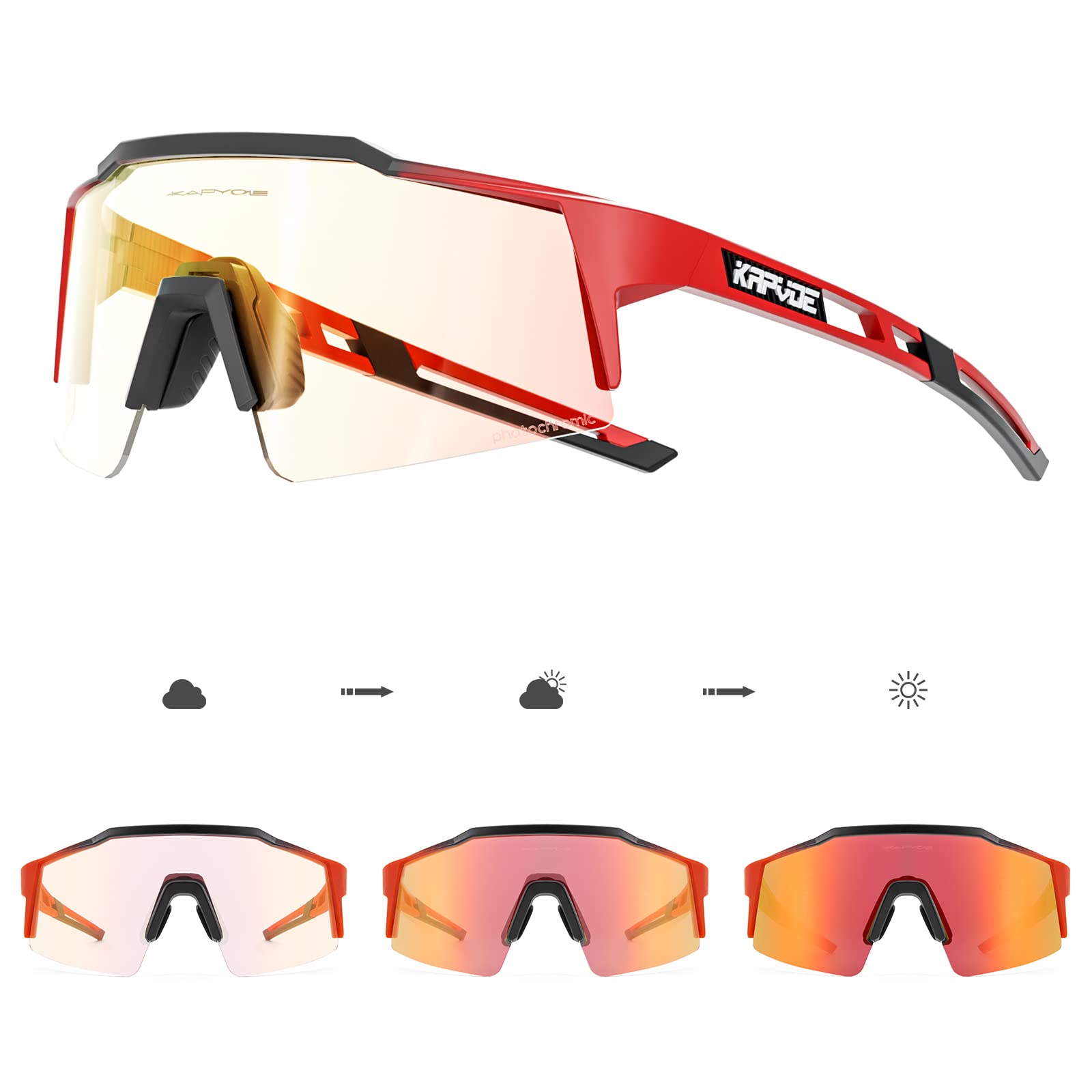 KAPVOE Photochromic Cycling Glasses Men Women Sunglasses MTB Mountain Bike Clear Youth Riding Red 05