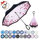 ZOMAKE Inverted Umbrella, Double Layer Reverse Umbrella Large Inside Out Umbrella with UV Protection, Windproof Upside Down Umbrellas for Women with C-Shaped Handle