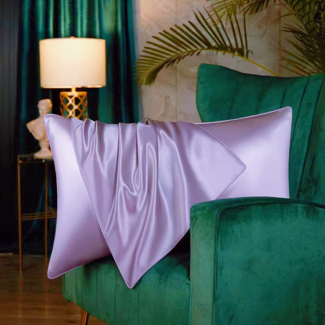 Both Sides Luxury Mulberry Silk Pillowcase 19 Momme Soft Breathable Avoid Facial Wrinkles Hidden Zipper 1pc/pack 100% Pure Natural Silk (Lavendar, Standard 50x75cm)