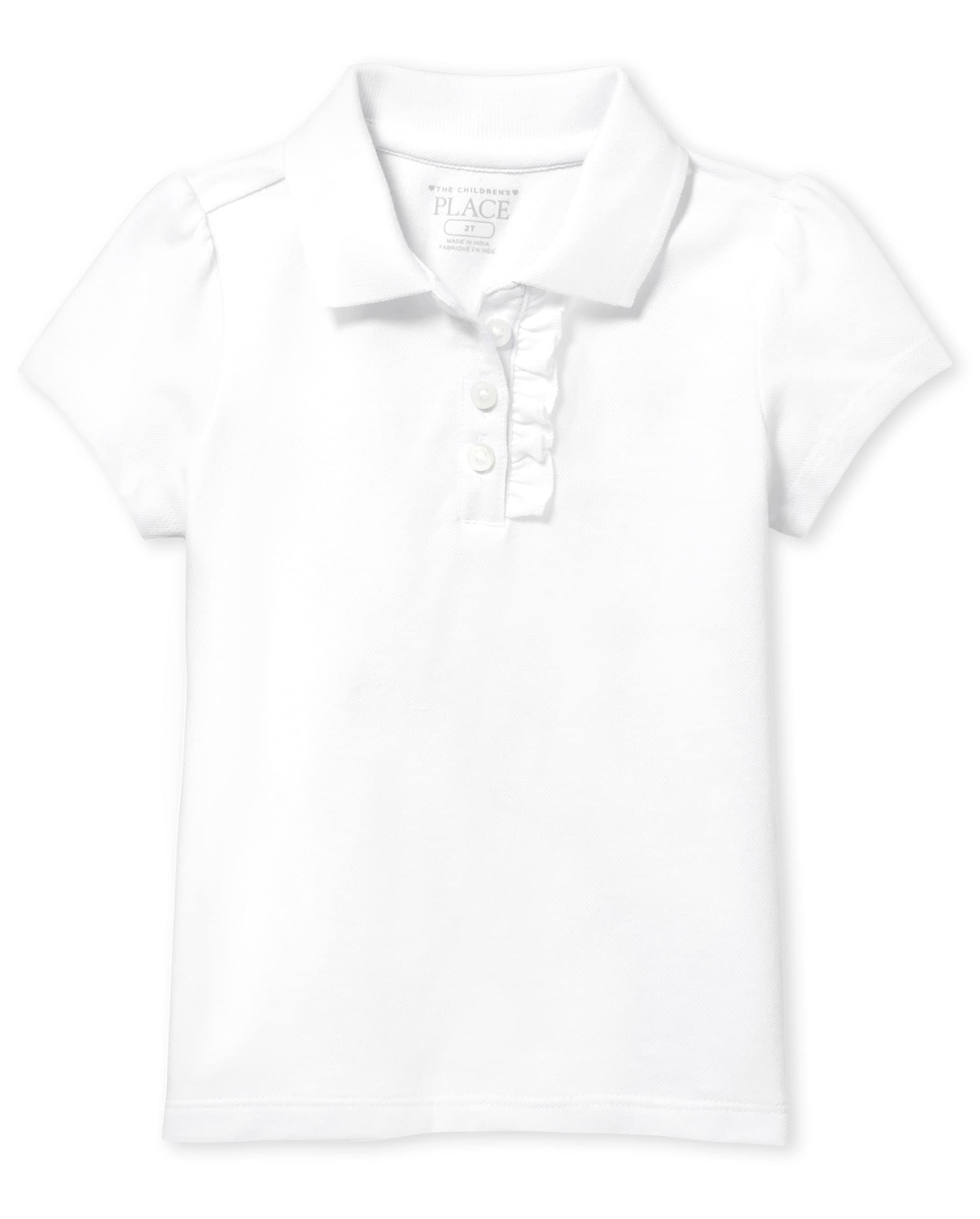 Photo 1 of The Children's Place girls And Toddler Short Sleeve Ruffle Pique School Uniform Polo Shirt, White Single, 5T US