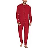 Ekouaer Men's One Piece Pajama Thermal Full Button Union Suit Long Sleeve Onesie with Button Flap S-XXL