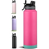 EIFFELTON 40 oz Insulated Sports Water Bottle with Straw, Vacuum Stainless Steel Water Flask with Handle, Thermal Metal Water Cup Mug with 2-in-1 Lid, Raspberry Vibes