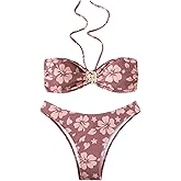 Floerns Women's Bikini Sets Floral Halter Bandeau Swimsuits Tie Back Two Piece Bathing Suit