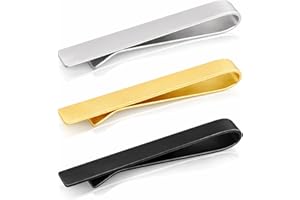 Roctee Skinny Tie Clips For Men, 3 Pack Tie Bar Pinch Low-Key Matte Black Elegant Necktie Clasps Slim Tie Accessories For Per