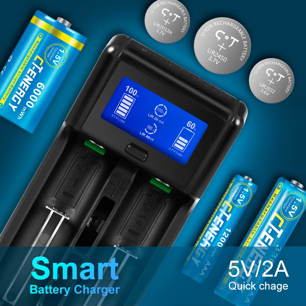 Rechargeable C Batteries 1.5V Lithium C Size LR14 Cell with USB-C Fast Charging 2pcs High Capacity in 1500cycle 5550mWh for Lights,Toys