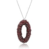 CRYSTALIS Natural Rhodolite Garnet Beads Pendant Necklace, Beaded Micro Framed Oval Shape Crystals, Chakra Healing Gemstone, Women Jewelry, Sterling Silver 18 inch