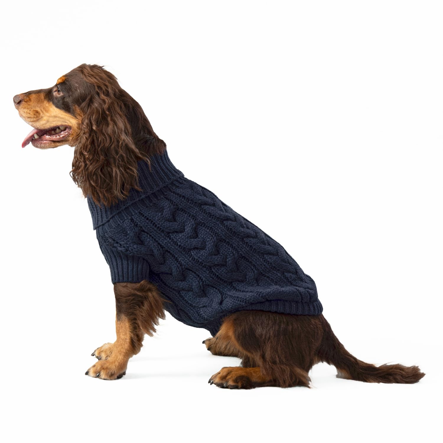HUGO & HUDSON x HACKETT Cable Knit Pullover Dog Jumper, Warm Knitted Turtleneck Sweater, Navy, XS