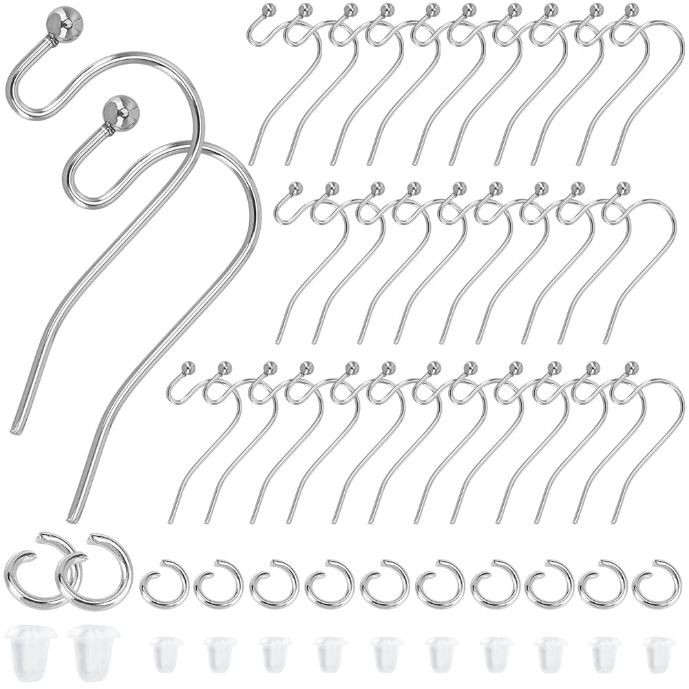 SOFPLATE 1 Box 300Pcs Fish Hook Earring Wires Silver Earring Hooks Bulk Stainless Steel French Ear Wires with Ear Nuts and Jump Rings Ball Dot Dangle Earring Findings for jewellery Making Supplies Wom