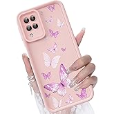 CASBST for Samsung Galaxy A12 Case, Creative Flower Pattern Design Girls Women Liquid Silicone Cover, Thicker Frame Shockproof and Scratch-Resistant Soft Case for Samsung A12 - Butterfly Pink