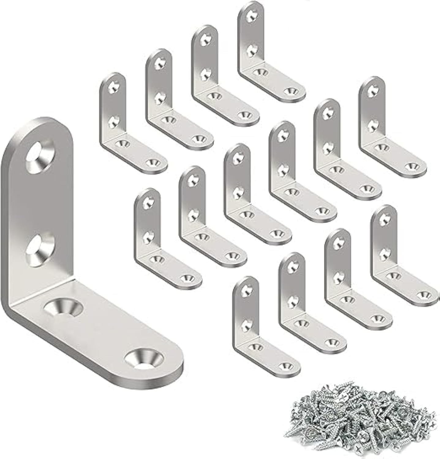 Photo 1 of 32 PCS L Bracket Angle Corner Brackets for Shelves, Furniture, Wood, Cabinet Bookshelf with Screws (Silver)