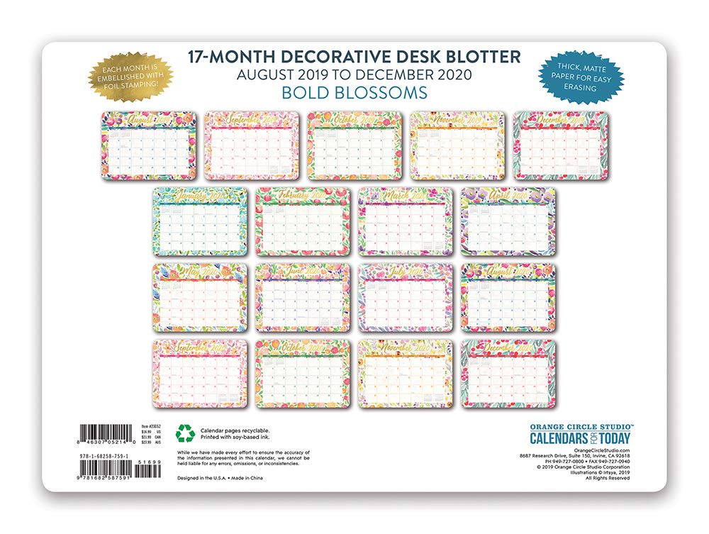 Desk Calendars Orange Circle Studio 2019 Decorative Desk Blotter ...