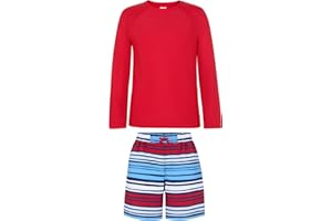 Saint Eve Kids Boys 2 Piece Swimsuit Set – Long Sleeve UPF 50 Rash Guard and Swim Trunks with Stretch Waistband and Liner