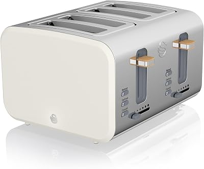 Swan Nordic 4 Slice Toaster 1500W 6 Browning Levels Defrost Reheat White
