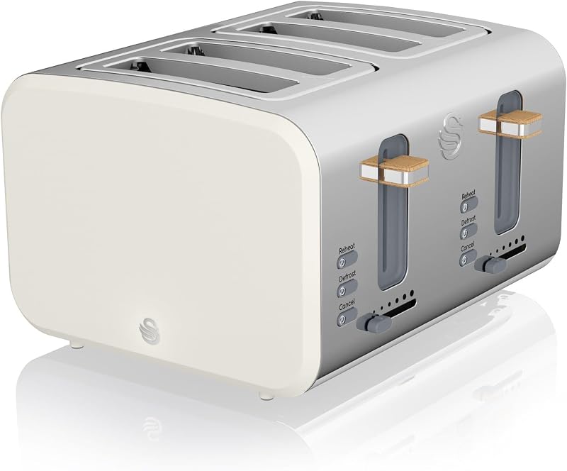 Swan Nordic 4 Slice Toaster 1500W 6 Browning Levels Defrost Reheat White