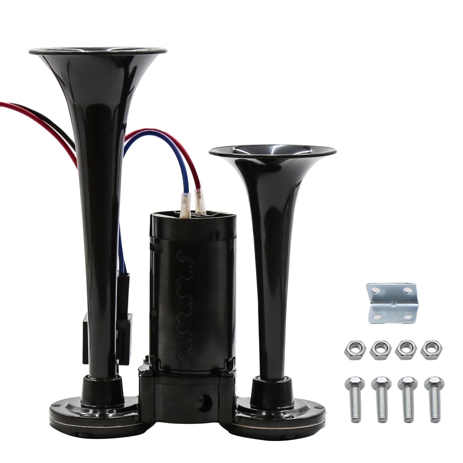Photo 1 of 12V 600DB Dual Trumpet Air Horn Kit with Compressor Heavy Duty for Trucks & Motorcycles | Fits SUV, Boats, Pickup - Black