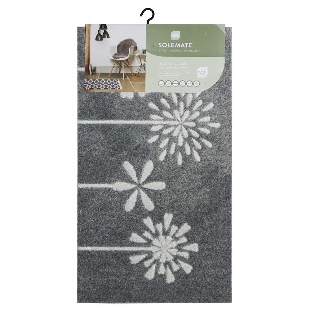 JVL SOLEMATE Hand Carved Flower Door Mat, Grey, One size, 01-463