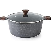 SENSARTE Nonstick Stock Pot with Lid, 7 Qt Induction Cooking Pot with Tempered Glass Lid, Stew Pot with Swiss Nonstick Granite Coating, Pasta Casserole, PFOA PFOS APEO Free, Gray