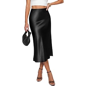 PRETTYGARDEN Women's Silk Slip Midi Satin Skirt | Hidden Elastic High Waisted, Business Casual Flowy A Line Skirts for Office