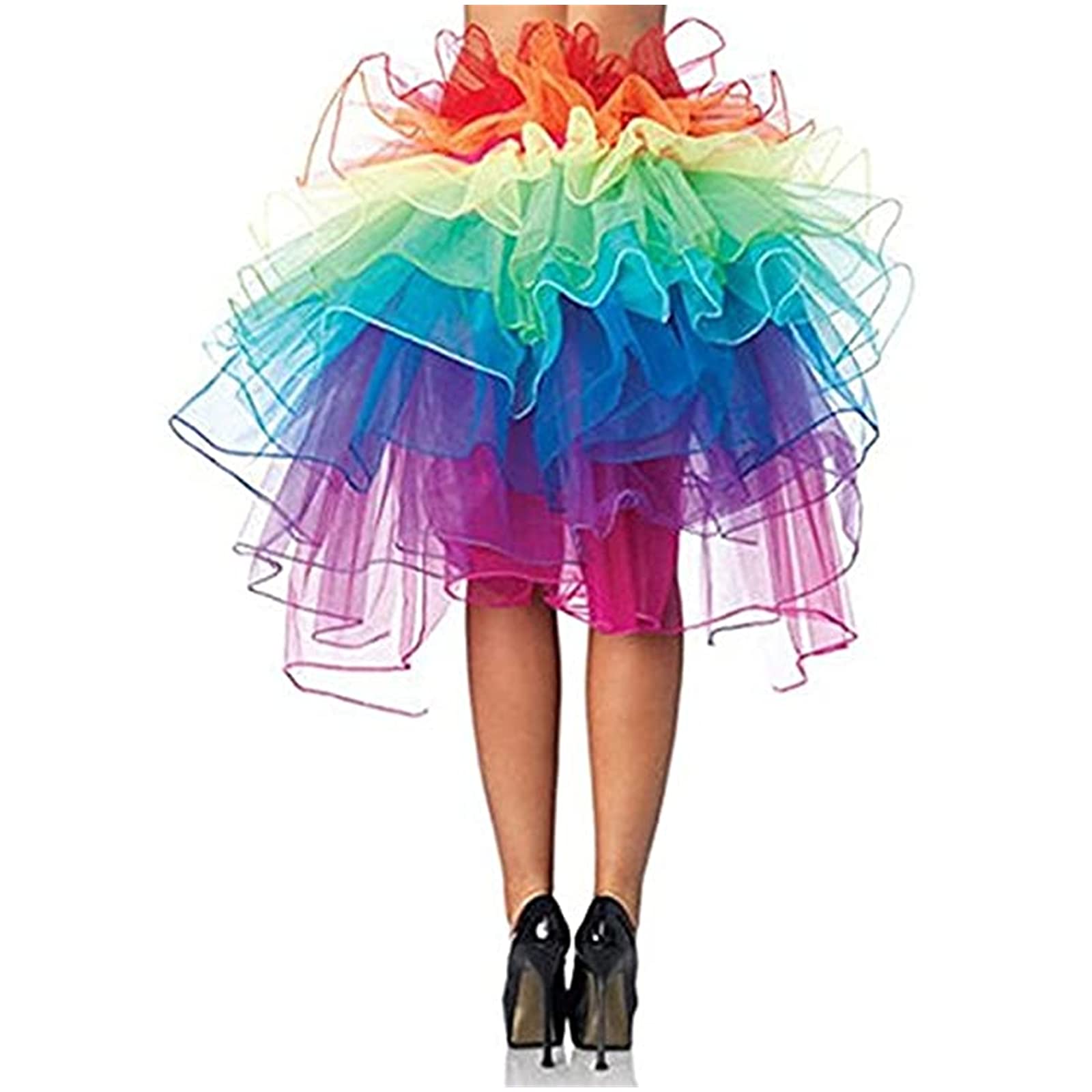 DWE Dancing Skirt,Tutu Layered Organza Lace Rainbow Bustle Skirt Dress Ruffle Tiered Clubwear