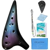 DHwebWLP 12 Hole Ocarina Instrument With Song Book for Beginner,Alto C Ceramic Ocarina(Starry Blue &amp; Purple &amp; Black)