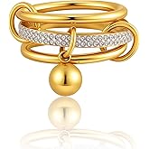JINHUI Interlocked Stackable Rings for Women,18k Gold Plated Rings Non Tarnish Statement Ring Set With Dainty Cubic Zirconia Stainless Steel Multi Ring Stack Charms Ring Fashion Jewelry for Women