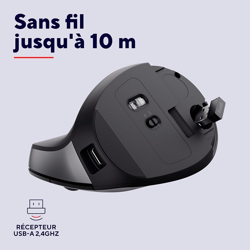 Yuno Souris Ergonomique sans Fil, Souris Verticale Rechargeable, Noir