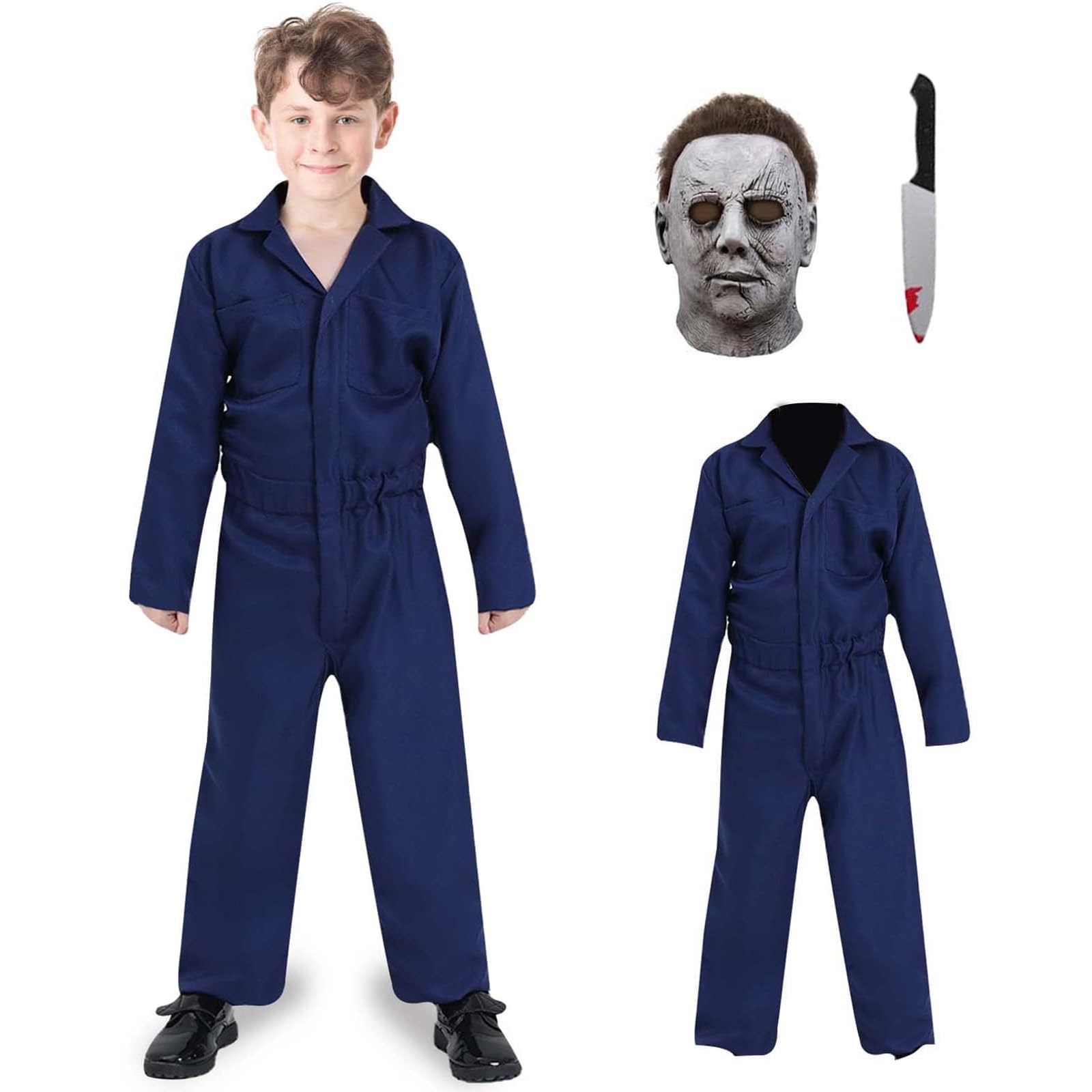 Makoike 3PCS Michael Costume Myers Mask Kids Scary Killer Jumpsuit Carnival Halloween Costumes Cosplay Outfits