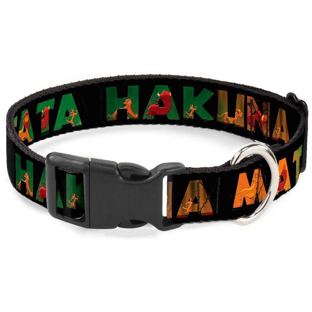 Buckle-Down Plastic Clip Collar - HAKUNA MATATA Black/Lion King Scenes - 1" Wide - Fits 15-26" Neck - Large