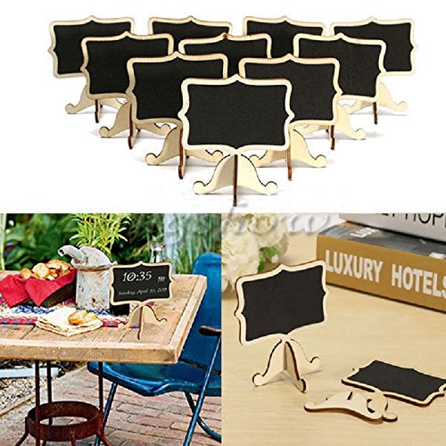 YuKing Mini Wooden Chalkboards Signs Rectangle Chalkboards Blackboard with Stand Wedding Place Card Label Tags, 3.26 x 2.36 Inch,Set of 10