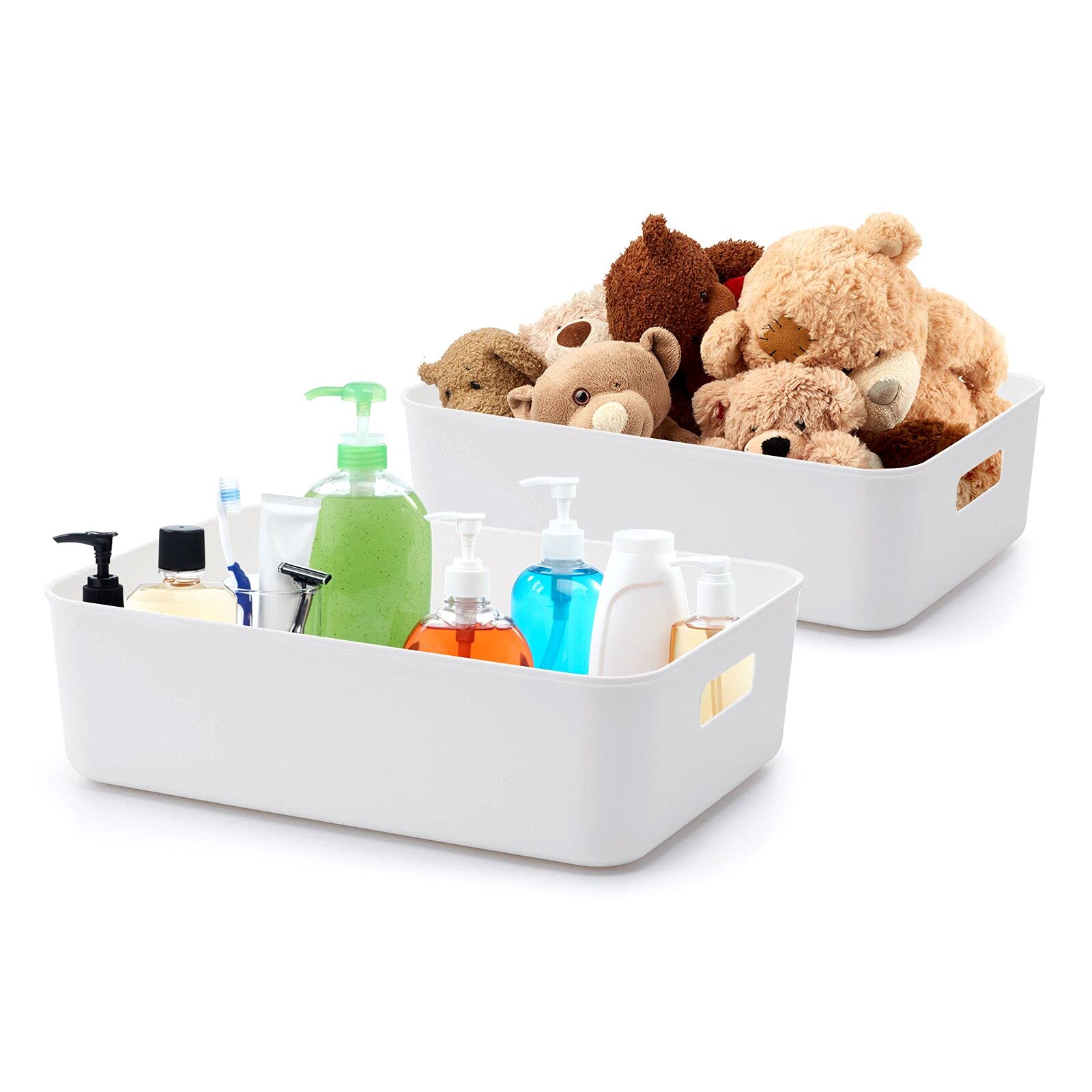 BigTron Quality Plastic Storage Boxes Large White Bathroom Storage Baskets, Durable Tidy Organizers for Home Cupboard Cabinet Shelves, Office Bathroom Bedroom Kitchen Pantry, 33 x 23 x 10 cm, Set of 2