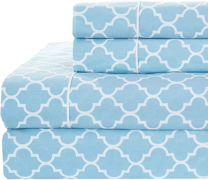 Meridian Blue and White Brushed Sateen Cotton Sheets, 5pc
