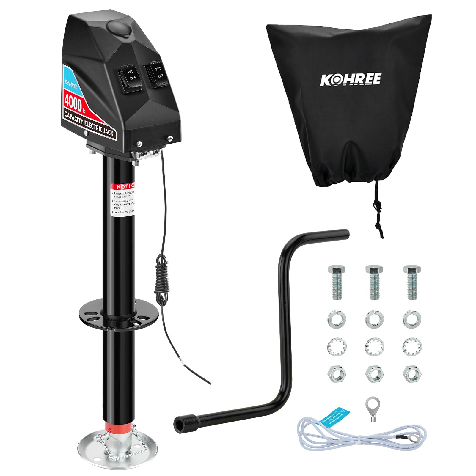 Photo 1 of **MAJOR DAMAGE - SELLING FOR PARTS ONLY**
Kohree Electric Trailer Jack 4000lbs, Heavy Duty RV Electric Power Tongue Jack for Travel Trailer A-Frame Camper, with Manual Crank Handle & Weatherproof Cover, 22" Lift, 12V DC with Wiring