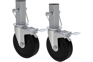 EUOKOK 5 Inch Scaffolding Wheels Set of 2, Heavy Duty Baker Scaffold Wheels with Dual Locking Brakes, 1-1/4" Square Stem Rolling Scaffolding Caster, 440LBS Capacity Per Wheel for Scaffold Workbench Shelves