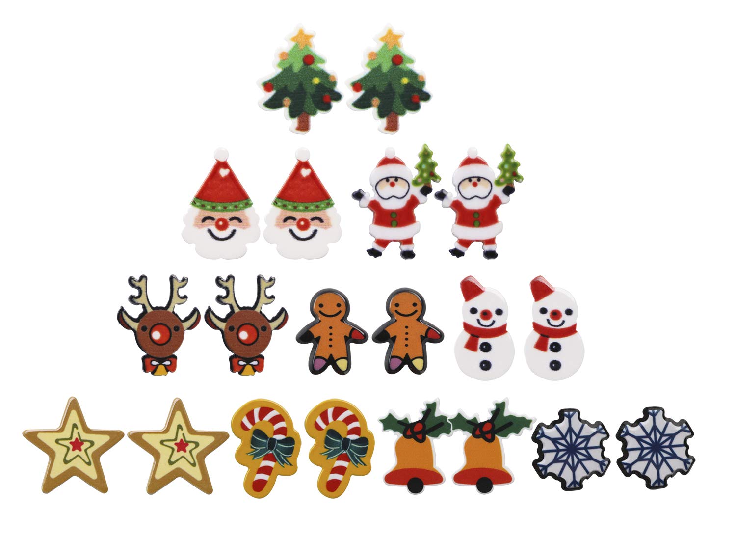 Shapenty Christmas Earring Studs Post Cute Snowflake Snowman Santa Claus Deer Star Xmas Holiday Festive Earrings Jewelry Set with Earring Backs for Teens Girls Kids Women Party Gift 10Pairs
