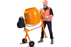 Fujampe 4.2 Cu Ft Electric Cement Mixer, 1/2 Hp Portable Electric Concrete Mixer Machine 120L Power Wheelbarrow Cement Mixing Tools for Stucco Mortar (Orange, 4.2 Cu.Ft.)