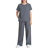 Weintee Women's Petite Sweatsuits Wide Leg Sweatpants Set Short Sleeve Jogging Suits