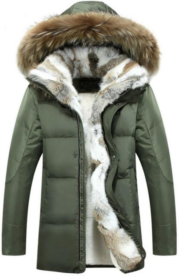 Men's Fur Collar Hooded Warm Fleece Lined Down Jackets and Coats