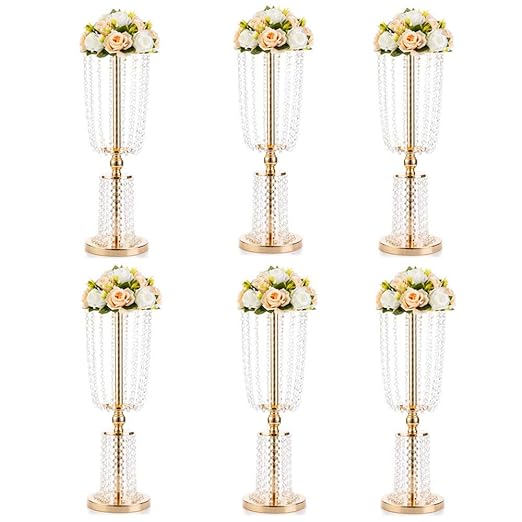6 Pcs 60cm Gold Vases For Centerpieces Tall Crystal Metal Vase