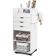 Tangkula Rolling Storage Drawer Cart, Home Office Mobile Drawer Cart, Wooden Utility Cart Storage Cabinet w/ 3 Drawers & 3 Open Storage Shelves, Paper Organizer w/Lockable Casters