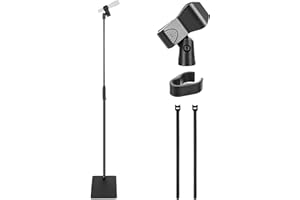 Pyle Square Base Microphone Stand with Mic Clip - Heavy Duty, Height Adjustable, 36.2" to 63.38'', Solid Die-Cast Base, Studio & Concert Use, Universal 5/8'' Adapter, Cable Clip Included
