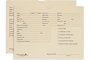 Blue Summit Vehicle Deal Jackets for Dealerships, Manila, Pre-Printed, Car Jacket, Pack of 100 Dealer Record Envelopes