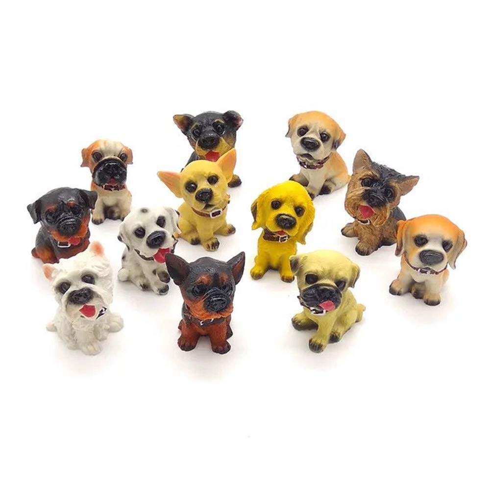 Deluxe Assorted Miniature Resin Dog Toy Figures Cake Topper Doggies Playset Punny Series Statue Gift for Dollhouse Shelf Garden Planter Boxes & Puppy Party Set & Teacher Rewards/Prizes (Dozen of 12)