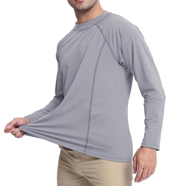 BOMBROOSTER 2 PACK UPF 50+ MENS SWIM SHIRT LONG SLEEVE RASH GUARD – MOISTURE WICKING, COOLING NYLON FOR SUN PROTECTION & OUTDOOR ACTIVITIES WHITE/LIGHT GRAY