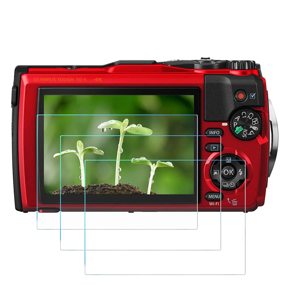 FANZR TG-6 Tempered Glass Screen Protector Appliable for Olympus TG-6 TG-5 Camera Red/Black, 0.3mm 9H Hardness Anti-Scratch (3 Pack)