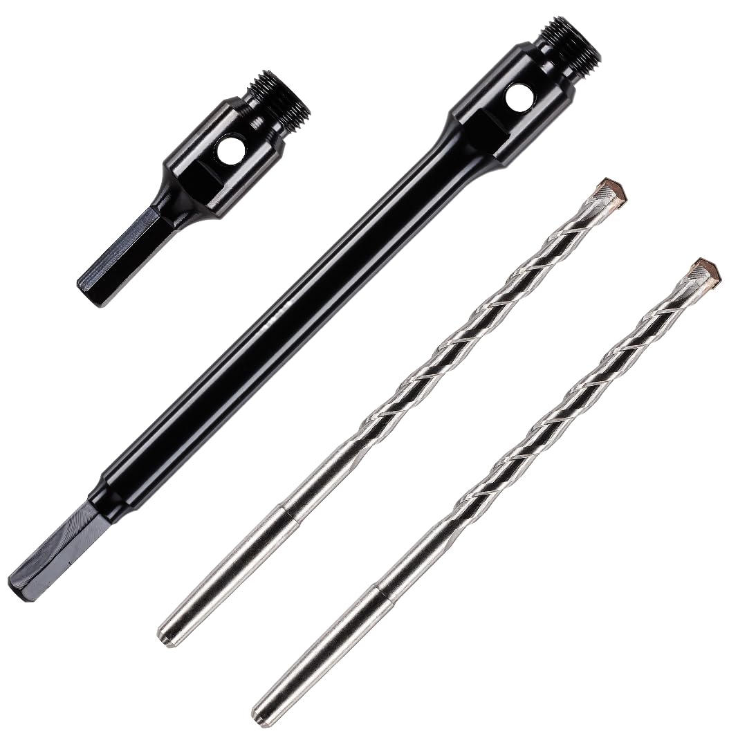 Pack Of 4 x Hex Shank Drill Bit Adapters/Arbors And Centre Drills For Use With Diamond Core Drill Bits. K Taper Shank System. 1/2" BSP Thread. 1 x 88mm Long Hex Adapter & 1 x 240mm Long Hex Adapter