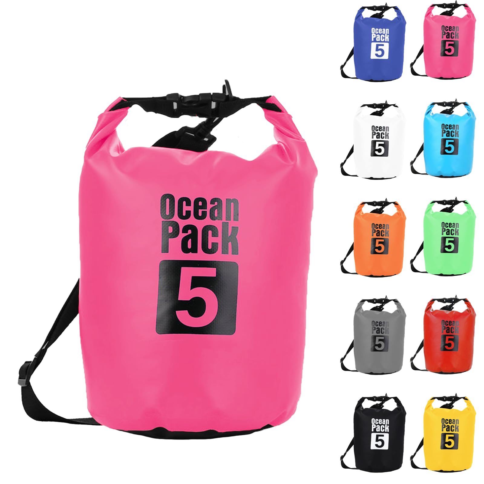 Dry Bag 5L, Boat Dry Bags Rose Red Waterproof Bag Dry Sack Roll Top Long Adjustable Shoulder Strap 2L/5L/10L/20L/30L/40L for Drifting Boating Kayaking Fishing Rafting Swimming Camping Canoeing Surfing