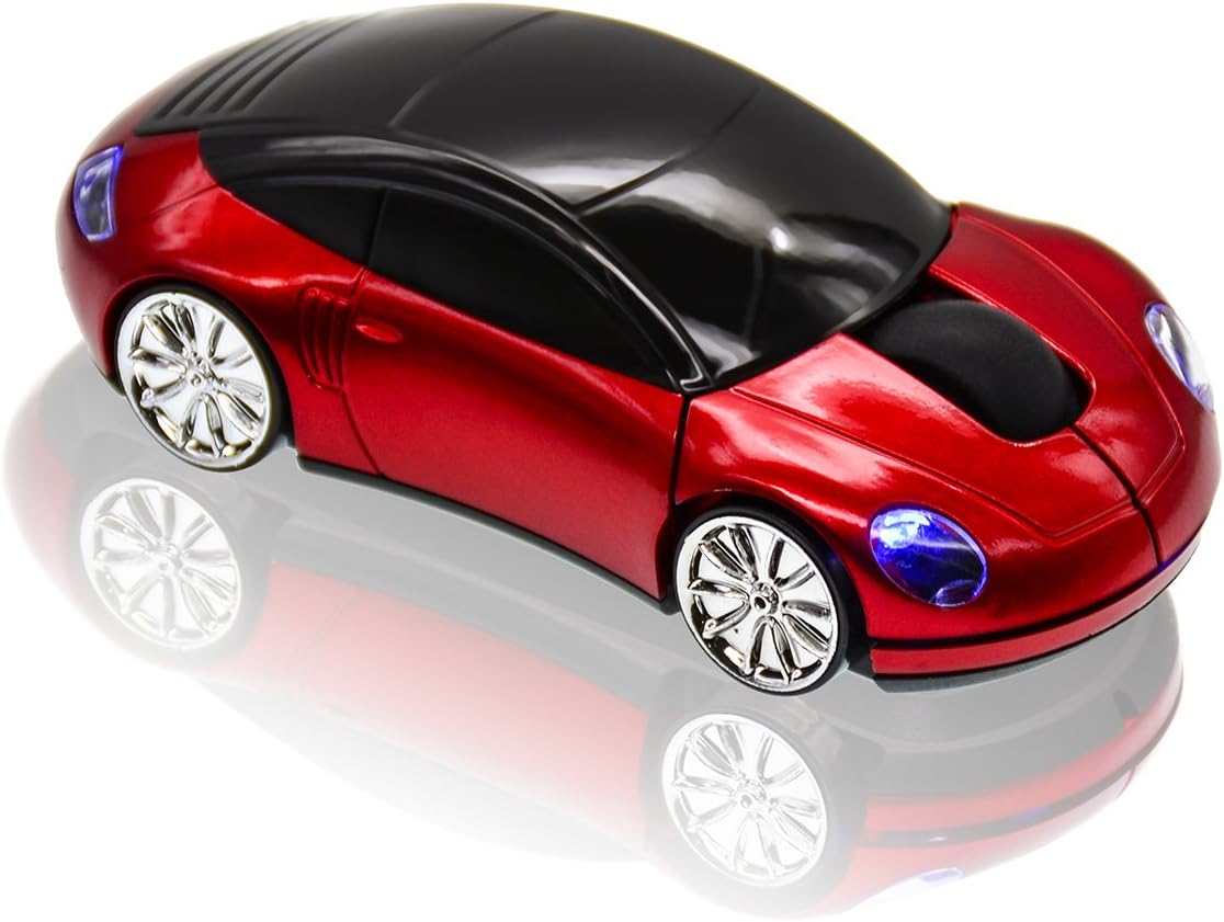 JLER Sport Car Wireless Mouse Optical Mouse Mice Ergonomic Design for PC Laptop (Red)